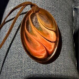 Handmade One of a Kind Colorful Swirl Pendant Necklace w/Leather Cord